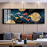 Malerei Auf Leinwand Chinesische Koi Poster Neun Fische Illustration Feng Shui Karpfen Lotus Teich Wandkunst Bild Home Dekorativ 40x120cm (16x48") Rahmenlos