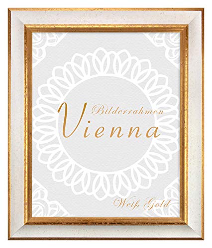 BIRAPA Bilderrahmen Vienna aus Massivholz 40x60 cm in Weiß Gold Größen