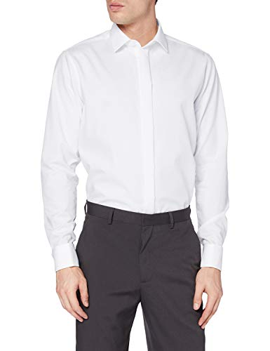 Seidensticker Herren Smoking Hemd - Bügelfreies, schmal tailliertes Hemd mit Kent-Kragen und Umschlagmanschette - Langarm - 100% Baumwolle , Weiß (Weiß 1) , 37