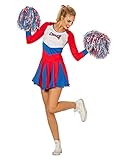 Horror-Shop Rot-blaues Cheerleader Damen Kostüm für Fasching & Garde 40