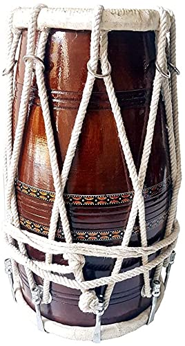 KRISHA KRAFTS Dholak-Musikinstrument aus Holz mit Seil gebunden