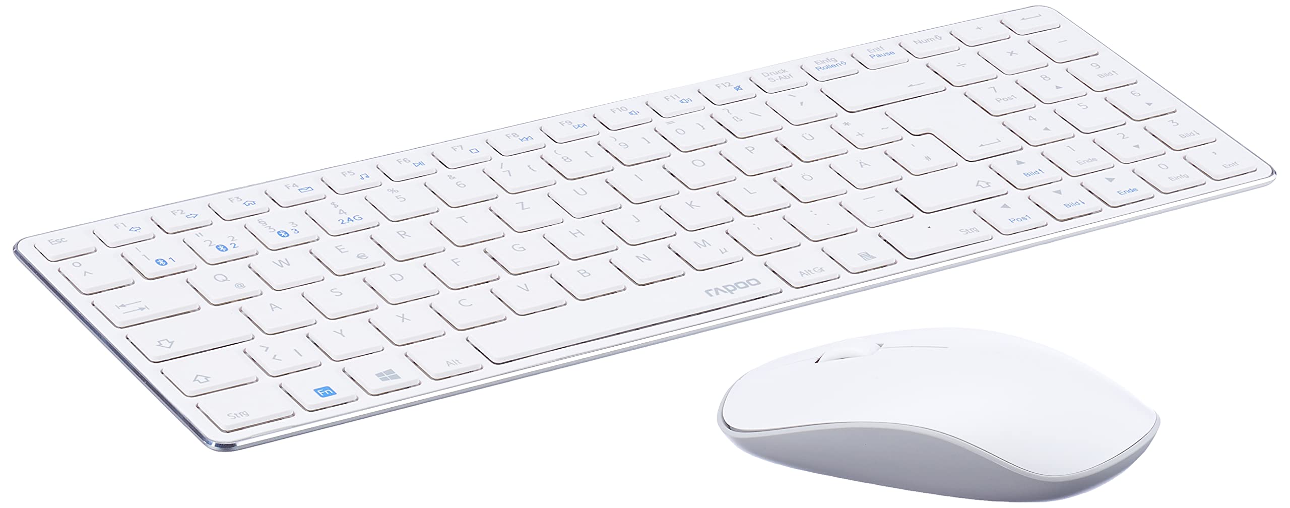 Rapoo 9300M kabelloses Tastatur-Maus Set Wireless Deskset 1300 DPI Sensor 12 Monate Batterielaufzeit kompakt DE-Layout QWERTZ PC & Mac - weiß