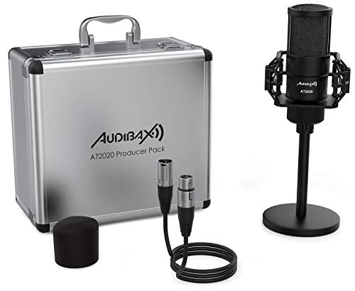 Audibax | AT2020 Producer Pack | Kondensator-Mikrofon | Minimaler Geräuschpegel | Ideal für Aufnahmestudio, inklusive Spinne, Tischhalterung, Windschutz, Kabel und Flight Case