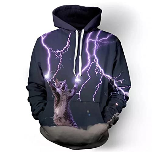 Unisex Druck Kapuzenpullover 3D Lightning Cat Hoodies Sweatshirt Frauen/Männer/Kinder Coole College Fashion Hoodies Oversized Thunder Sweatshirt Lose Kapuze-L