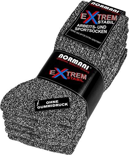 normani 10 Paar Stabile Arbeitssocken Socken - Ferse und Spitze EXTRA verstärkt - ohne Gummidruck Farbe Grau-Meliert Größe 43/46