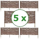 BOGATECO 5 x Weiden-Zaun Steckzaun | 100 cm Lang & 40 cm Hoch | Holz-Zaun | Perfekt für den Garten als Beet-Umrandung oder Weg-Abgrenzung
