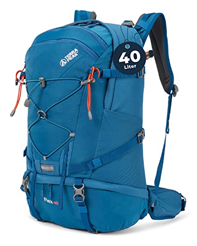 Terra Peak Flex 40 moderner Trekkingrucksack blau 40 Liter Volumen Skirucksack survival Rucksack zum trekking mit Regenhülle und gepolstertem Tragesystem optimal für lange Touren