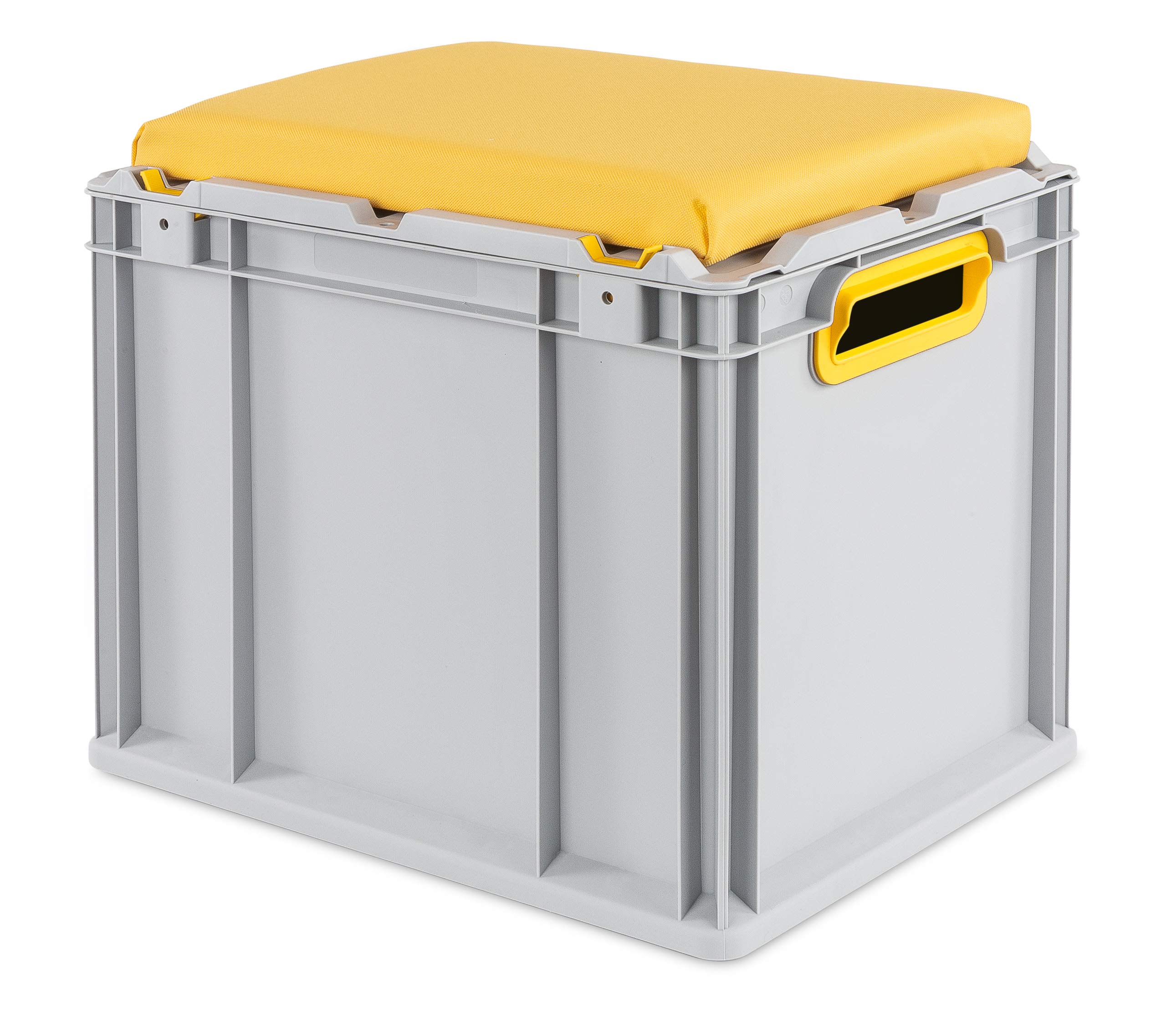 aidB Eurobox NextGen Seat Box, gelb, (400x300x365 mm), Griffe offen, Sitzbox mit Stauraum und abnehmbarem Kissen, 1St.