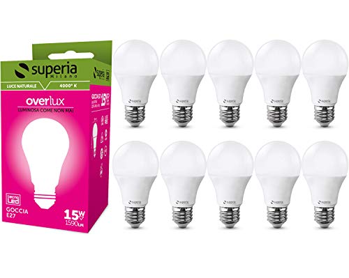 Superia E27 LED Drop Bulb, 15W (Äquivalent 85W), natürliches Licht 4000K, 1600 lumen, OP15N, 10er-Pack