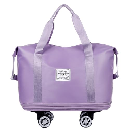 churuso Faltbare Gepäcktasche, erweiterbar, mit Rolltuch, Trocken-Nass-Trennung, große Kapazität, Wochenendtasche, faltbare Gepäcktasche, hellviolett