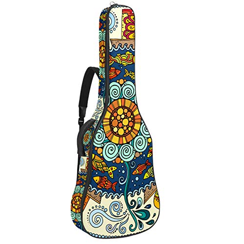 Gitarren-Gigbag, wasserdicht, Reißverschluss, weicher Gitarren-Rucksack, Bassgitarre, Akustik- und klassische Folk-Gitarre, indisches Mandala, Blumenmuster, psychedelische Blume