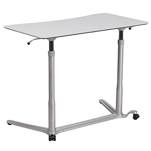 Flash Furniture Sit-Down, Stand-Up Light Gray Computer Ergonomic Desk with 37.375''W Top (Adjustable Range 29'' - 40.75'')