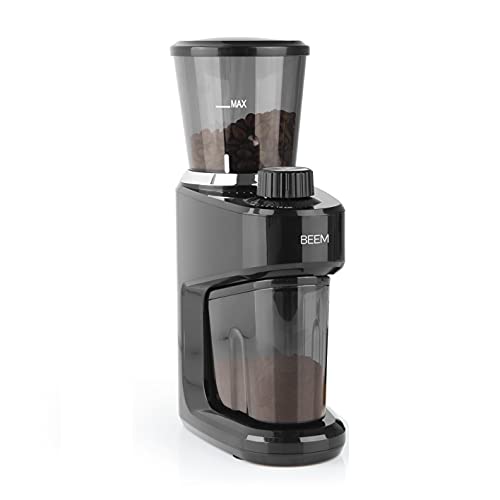 BEEM GRIND-INTENSE Elektrische Kaffeemühle - 160 g | Edelstahl-Kegelmahlwerk | 15-stufige Mahlgradeinstellung | Abnehmbarer Bohnenbehälter | 150 Watt