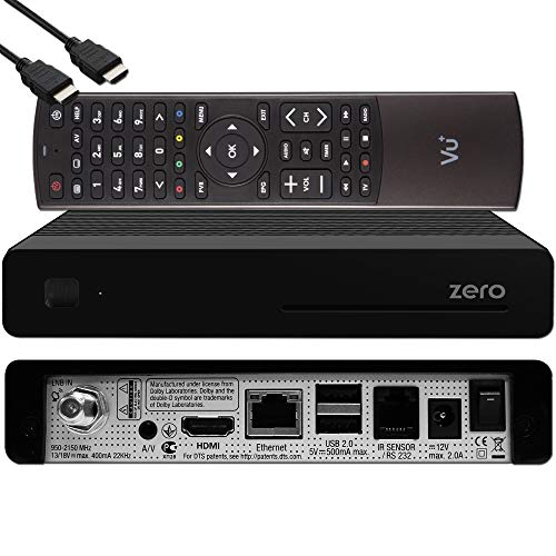 VU+ Zero HW Version 2 - 1x DVB-S2 Full-HD Sat Tuner E2 Linux Receiver, YouTube, Satellit Receiver mit Aufnahmefunktion, Kartenleser, Media Player, USB, + EasyMouse HDMI-Kabel, schwarz