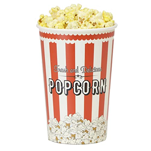 Popcorn-Eimer, 1,3 l, Vintage-Stil, Rot gestreift und knallendes Kernel-Design, 25 Stück