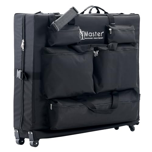 Master Massage Transporttasche Koffer mit Rollen für Mobile Massageliegen mit 5 Vordertaschen Umhängegurt (Mit Rollen)