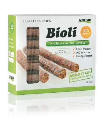 Anibio Bioli Pansen 17 Stück Hundewürstchen mit Kräutern und Gemüse Hunde Leckerlie 100% Natur Getreidefrei