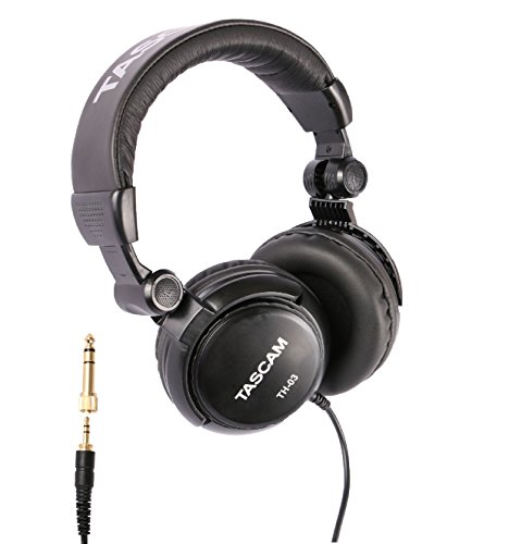 MELARQT Tascam th-03 Studio Kopfhörer – Geschlossene Rückseite, gepolsterte, verstellbare Pro Audio Headset mit 1/20,3 cm auf 1/10,2 cm Adapter
