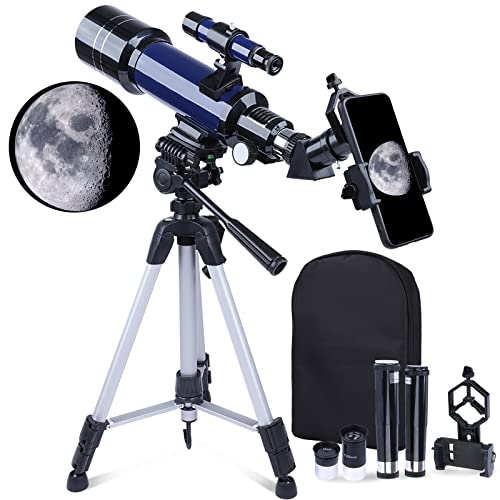 Astronomisches Teleskop, 70 mm Öffnung, 400 mm Teleskop für Erwachsene, Kinder, Anfänger, tragbares Reise-Teleskop mit verstellbarem Stativ und Handy-Adapter