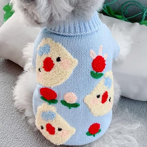 Hundekleidung Bestickte Hundekleidung Pet Knit Sweater Puppy Warme Winterkleidung (Color : Blue, Size : M)