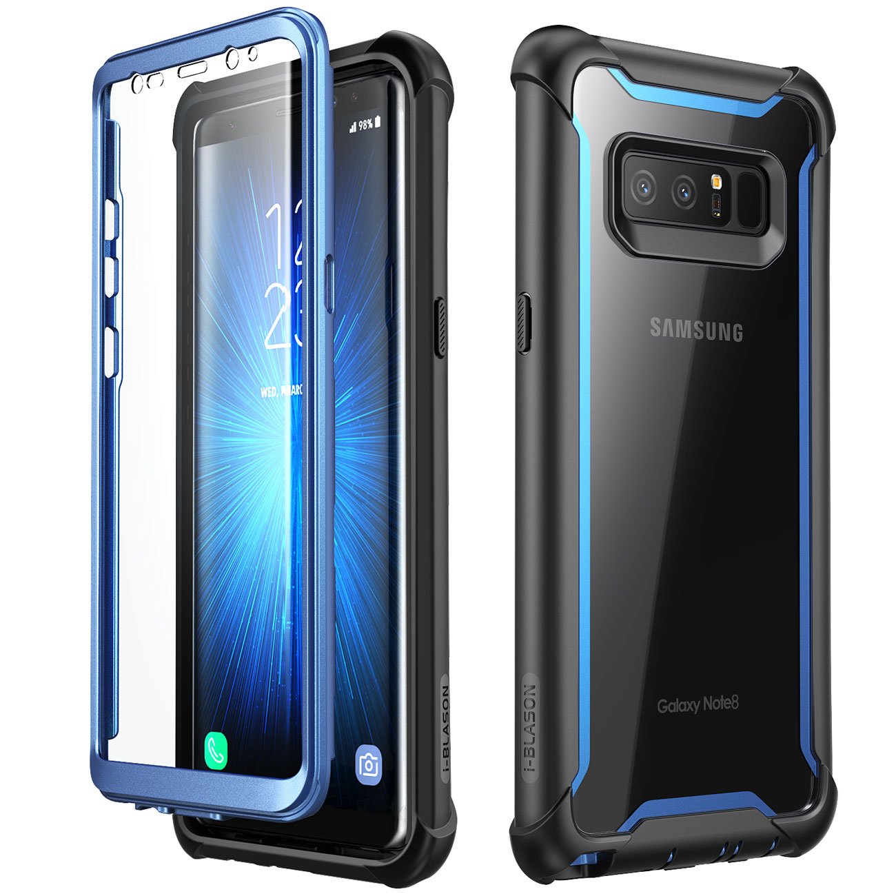 i-Blason Hülle für Samsung Galaxy Note 8 Case 360 Grad Handyhülle Bumper Case Transparent Schutzhülle Clear Cover [Ares] mit integriertem Displayschutz, Blau - 6.7 Zoll