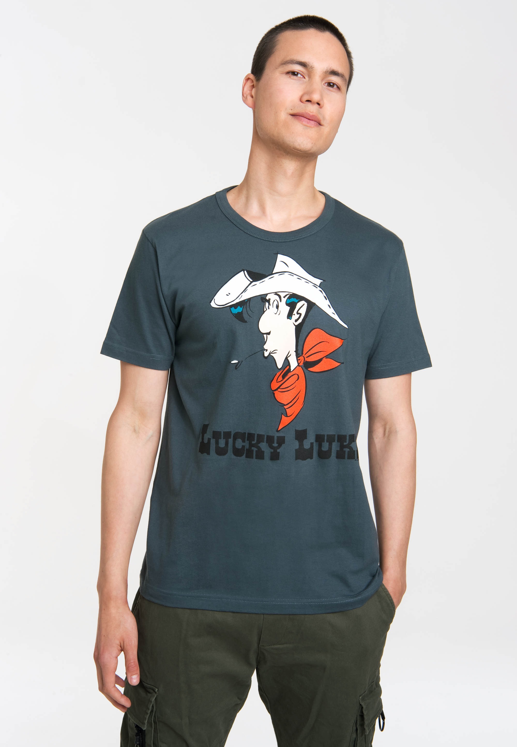 Logoshirt Comic - Cowboy - Lucky Luke Portrait T-Shirt Herren - blau - Lizenziertes Originaldesign, Größe L