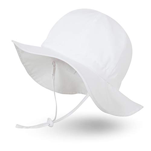 Ami&Li tots Mädchen Sonnenhut Verstellbarer Hut mit breiter Krempe Sonnenschutz UPF 50 für Baby Mädchen Jungen Säugling Kind Kleinkind Unisex – M: Weiß