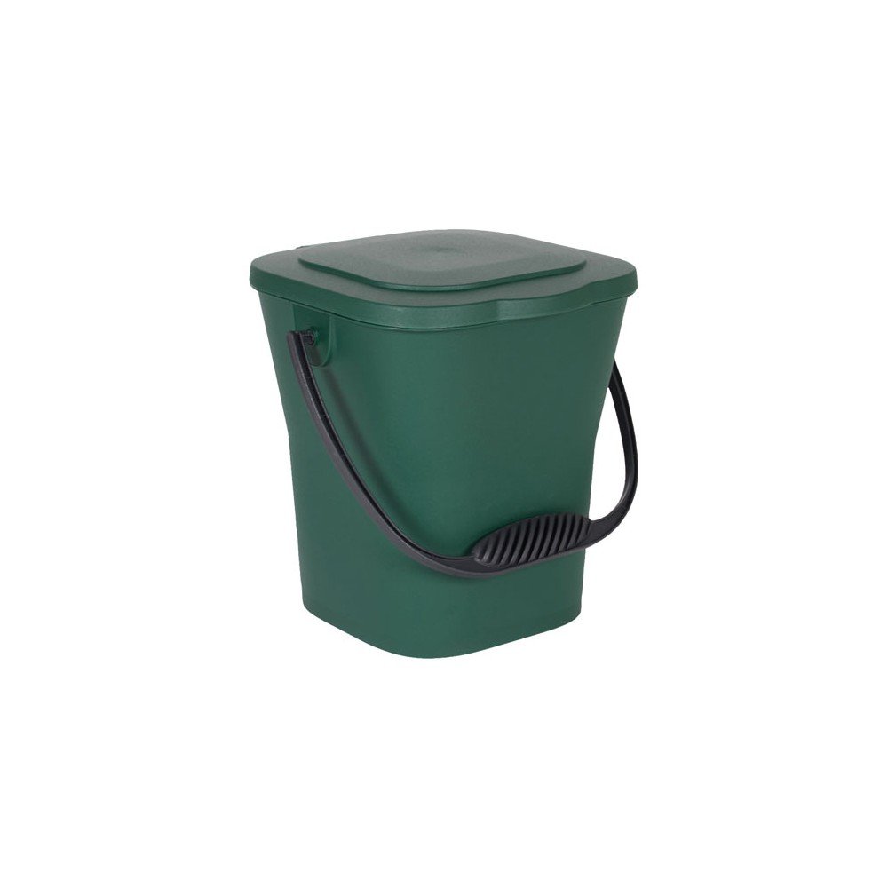 EDA 13119 V Eimer Compost, 6 l, mit Deckel, Polypropylen, Kanada-Grün, Griff Grau, Maße: 24,8 x 23,8 x 24,3 cm