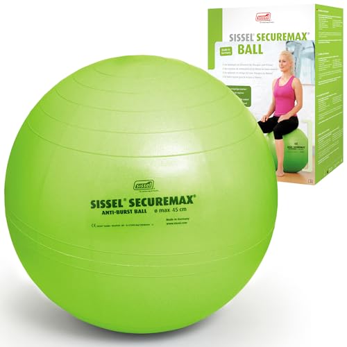 Sissel® SECUREMAX® Gymnastikball grün | Maße 45 cm | Belastung bis 500 kg | 100% PVC & recyclebar | Für Fitness & Therapie | SECUREMAX-Sicherheitssystem | Inkl. Übungsposter & Stöpselheber