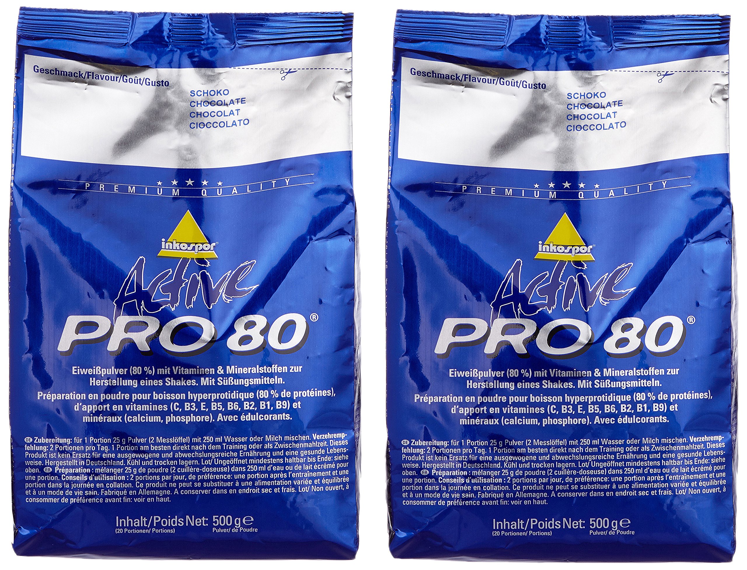 Inkospor Active Proteinshake Pro 80 Beutel Doppelpack (2 x 500 g) Schoko, 1er Pack (1 x 1 kg)