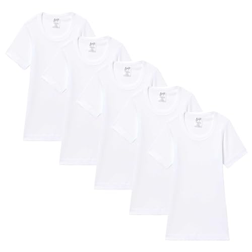 Abanderado Jungen Bundle Rundhalsausschnitt für Kinder Kurzarm-T-Shirt, weiß, 8 Jahre (5er Pack)