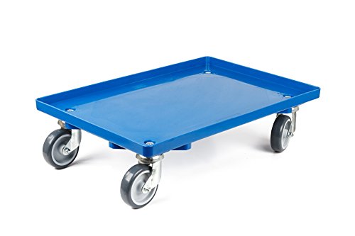 aidB Kunststoff Transportroller Geschlossen - Blau - mit Gummiräder, 2 Lenkrollen und 2 Blockrollen - Einzel