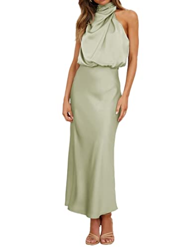 HENGNICE 2023 Frühjahr und Sommer neue High-End-Satin ärmelloses Kleid Europäische und amerikanische Mode elegantes Promi-Licht-Abendkleid (Color : Bronze, Size : L)