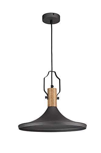 MAYTONI DECORATIVE LIGHTING Hängeleuchte, Lampenschirm aus Metall, Designelemente aus Buchenholz, schwarz, 1-flammig, 147 cm lang, excl. 1 X E27 60W