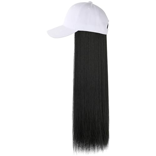 Synthetische lange Perücke Baseballkappe mit Haaren for Damen und Mädchen Hutperücke täglicher Gebrauch Party Halloween Hutperücken (Color : Black, Size : White cap)