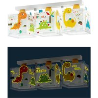 Dalber Kinder Deckenlampe 3 Lichter Dinos Dinosaurier, Plastik, E27, Mehrfarbig, 50 x 14 x 20.5 cm