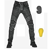 NXSP Ladies Motorcycle Denim Trousers, High-stretch Anti-fall Retro Overalls, with 4 Detachable Protective Devices, Suitable for Motorcycles, Horse Riding, Skiing (Black,XS)