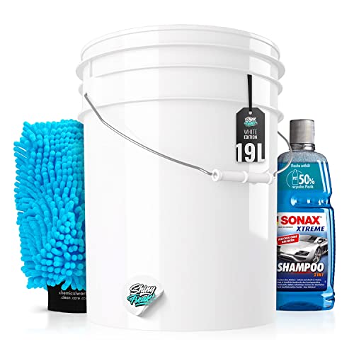 Auto Wascheimer Set: Waschset (5GAL) inkl. Sonax 2in1 Autoshampoo & Waschhandschuh für die Auto Handwäsche - schonende Reinigung & Pflege für den Lack - Autowäsche, waschen | 4-teilig