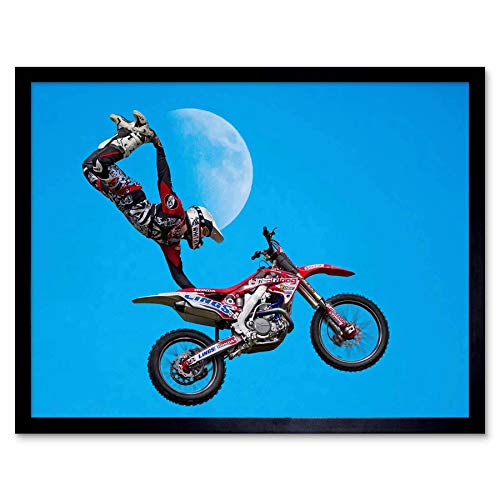 Wee Blue Coo Motocross Bike Stunt Art Print Framed Poster Wall Decor Kunstdruck Poster Wand-Dekor-12X16 Zoll