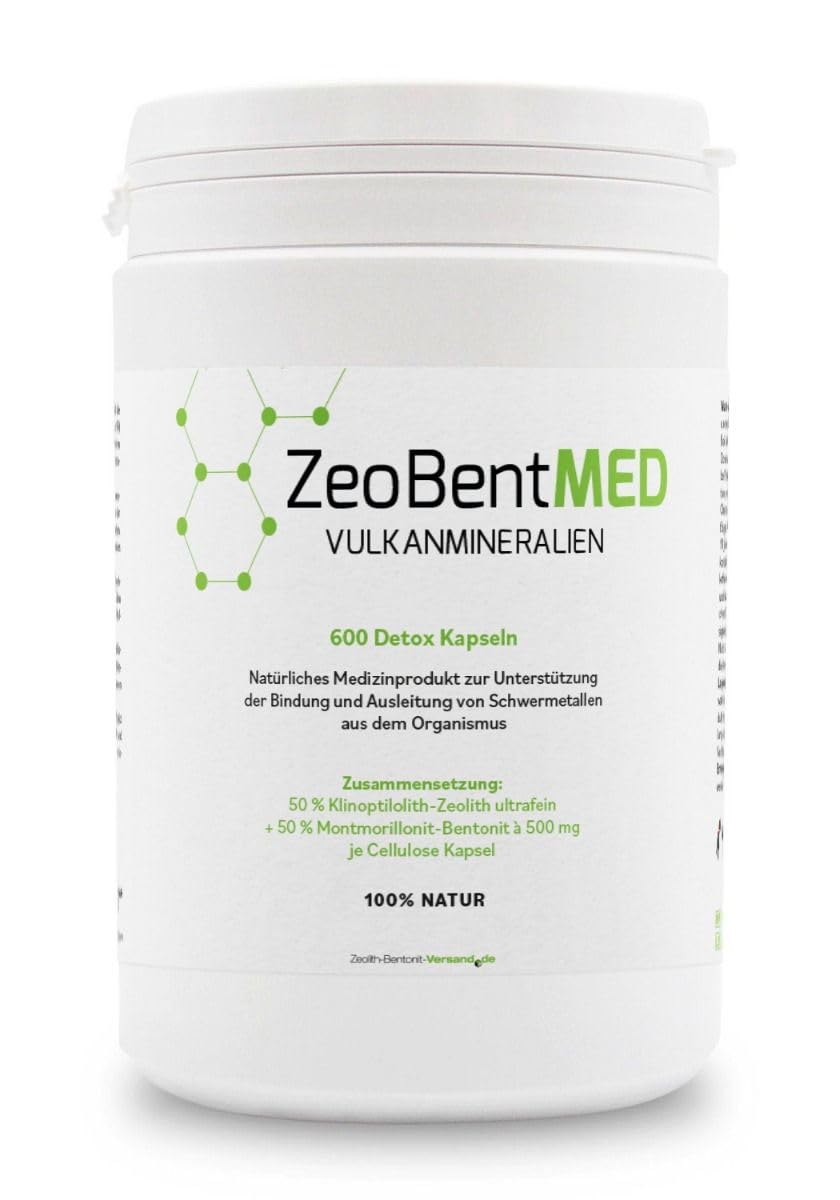 ZeoBent MED 600 Detox-Kapseln, Medizinprodukt, hochdosiert, hochwirksam ultrafein 9µm, Apothekenqualität, Entgiftung von Schwermetallen, 100% Zeolith-Klinoptilolith, Zeolith Bentonit