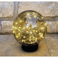 LED Kugel Solarleuchte Gartenleuchte Glaskugel Acryl Grau Leuchtkugel warmweiß 20cm