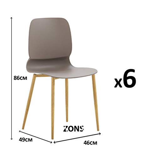 Zons MAZ 6er Set Stühle aus Metall, Polypropylen, 46 x 49 x 86 cm, Taupe