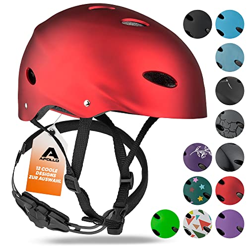 Apollo Skate-Helm/Fahrradhelm - Verstellbarer Skateboard, Scooter, BMX-Helm, mit Drehrad-Anpassung geeignet für Kinder, Erwachsene, in verschiedenen Größen und Farben