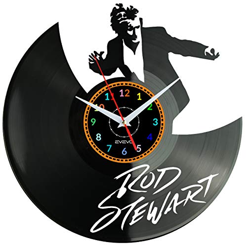 EVEVO Rod Stewart Wanduhr Vinyl Schallplatte RetroUhr große Uhren Raumdekoration tolles Geschenk für Freund Ehemann Vinyl Schallplatte Kovides Vinyl Raumdekoration inspirierendes Geburtstagsgeschenk