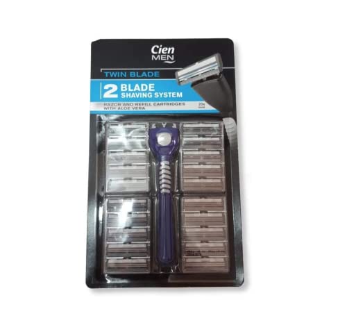 Cien Men TWIN BLADE Shaving System Rasierer mit 20 Rasierklingen, 3er-Pack (3 Nassrasierer + 60 Doppelklingen-Rasierköpfe)