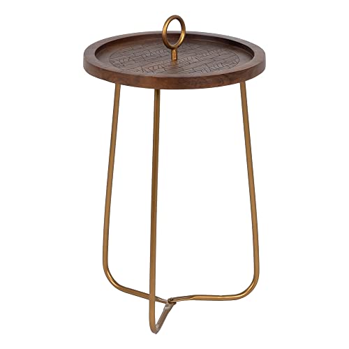 LOLAhome Tisch mit Ring aus Holz und vergoldetem Metall, Ø 38 x 66 cm