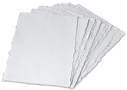 Dickes Handgeschöpftes Aquarell Papier mit Büttenrand – 300 GSM – Hochwertiges Weißes Kaltgepresstes Strukturiertes Gemischte Medien Papier aus Recycelter Baumwolle, 15 Blätter, 23 x 30,5 cm