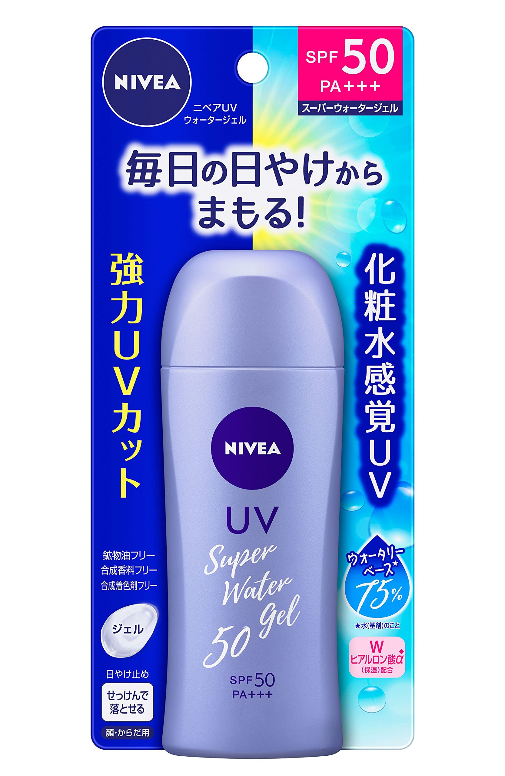 Nivea Sun Super Water Gel 80G - Spf50 Pa+++ | No Scent Remove By Soap For Face And Body Moisture Ingredients Collagen & Hyaluronan(Japan Import) , 80 G (1Er Pack)