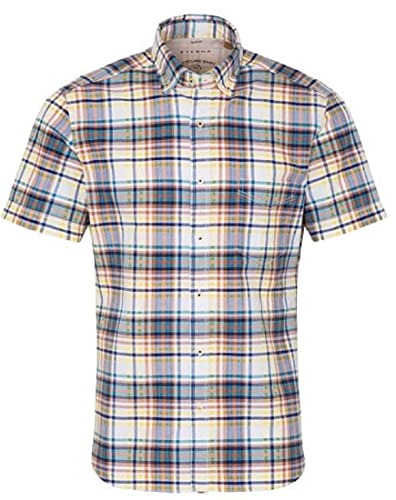 eterna Kurzarm Hemd, Regular fit, Upcycling Shirt, Oxford kariert Größe 50, Farbe türkis