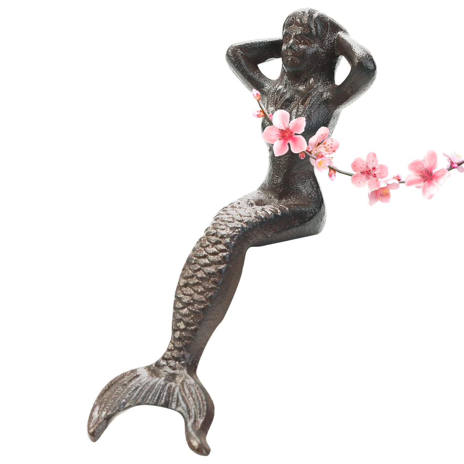 Sungmor Meerjungfrau-Statue aus Gusseisen – 26 cm hoch Meerjungfrau Figur – Haus- und Garten-Skulptur zum Dekorieren von Schwimmbad Teich Pflanzgefäßständer Bücherregal Ecktisch